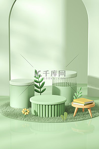 展台绿色背景图片_春季c4d展台绿色简约海报背景