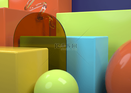 简约空间样式背景图片_立方体糖果色背景展示