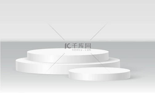 圆柱形讲台场景，获胜者基座。用于展示台场景的白色圆筒模板.用于产品展示的矢量白色底座.
