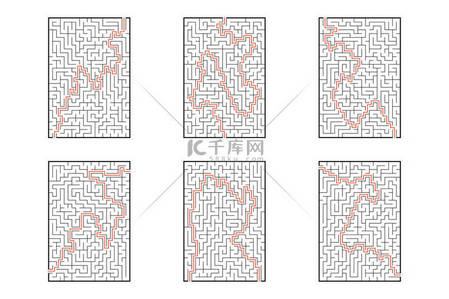 答案很长背景图片_一组矩形迷宫。孩子们的游戏。儿童拼图。迷宫难题。在白色背景查出的平的向量例证。有了答案.