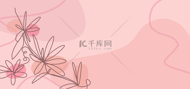植物文字设计背景图片_花卉线条植物装饰粉色背景