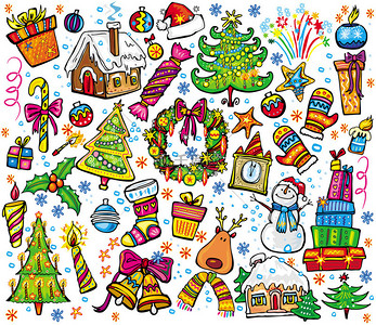 卡通圣诞雪背景图片_新的一年和圣诞套