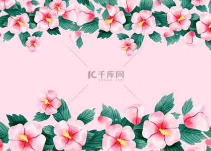 粉色清新边框背景图片_韩国浪漫简约木槿花背景