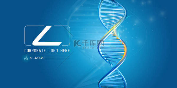 带有蓝色背景的抽象公司标识的DNA螺旋形结构.