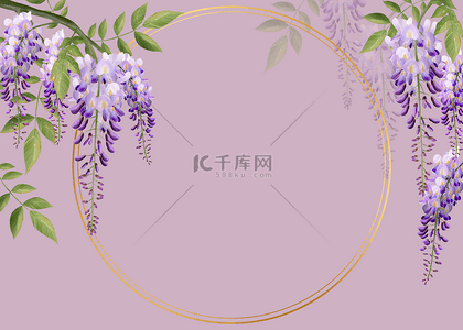 花卉紫色抽象花朵金色圆环背景
