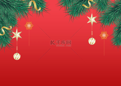 球类框背景图片_圣诞节装饰可爱星星挂件红色背景