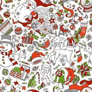 圣诞帽子绿色背景图片_矢量卡通圣诞无缝模式.