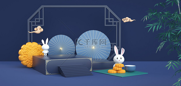 月饼兔子中秋背景图片_中秋节月饼兔子