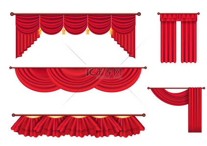矢量戏台背景图片_大红色的窗帘和戏台矢量集