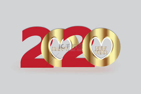 快乐2020新年黄金派对邀请卡矢量图像背景横幅设计