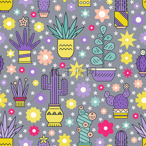 粉色无线首页模板背景图片_Geometrical pattern with cactuses