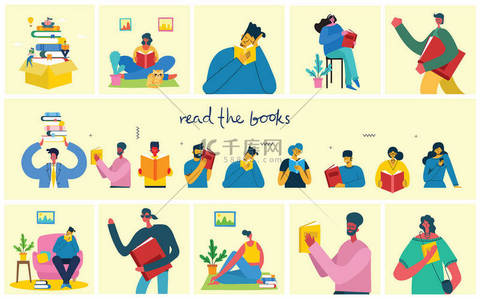 读背景图片_一套在家庭海报上读的书，简单的矢量插图 