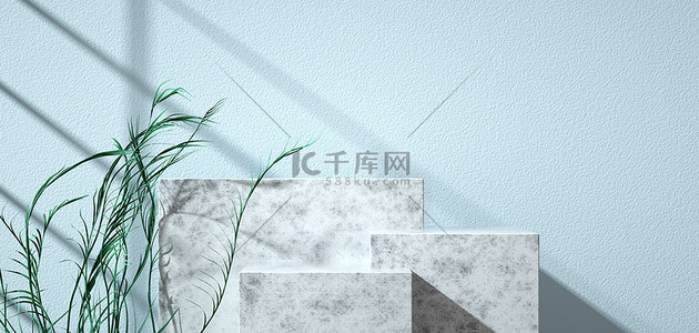 绿简约海报背景图片_极简光影大理石展台c4d