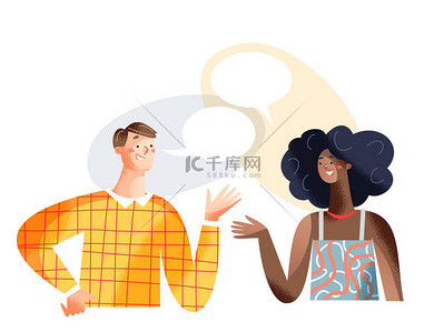 young背景图片_Dialogue of people with speech bubbles, young man thinking, talking with woman together