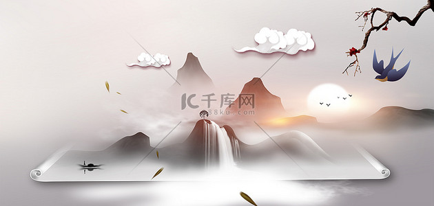 中国风水墨山背景背景图片_创意山水中国风立体背景