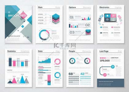 商务统计图标背景图片_大组企业宣传册和图表矢量元素