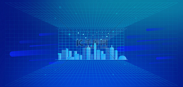 城市建筑线条蓝色背景图片_科技城市建筑蓝色大气