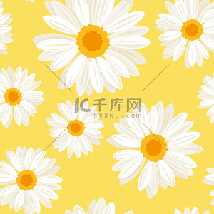 黄色菊花底纹背景图片_无缝隙的背景，黄色的菊花。矢量说明.