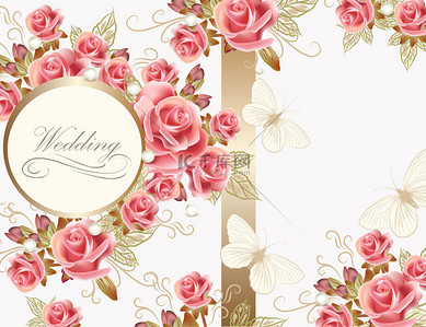 玫瑰婚礼背景图片_与玫瑰婚礼贺卡设计