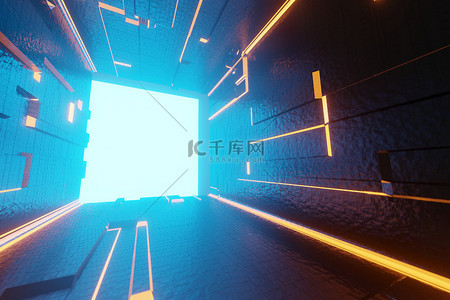 层背景背景图片_照明走廊室内设计。浅层背景的未来主义隧道。3D渲染.