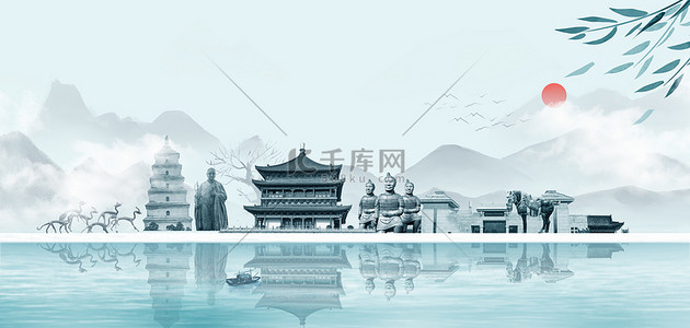 中国水墨风建筑背景图片_水墨城市建筑山水