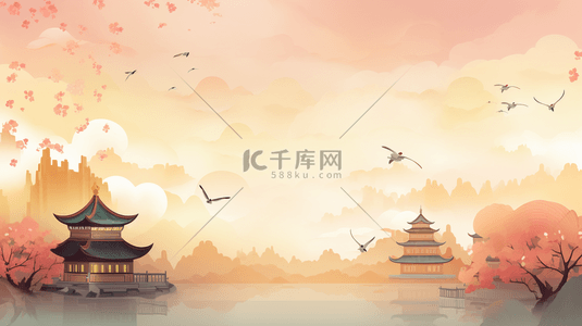 国潮远山背景图片_彩色中国风传统古典美背景