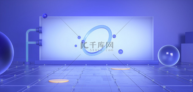 蓝色商务c4d背景图片_C4D科技玻璃球蓝色商业概念海报