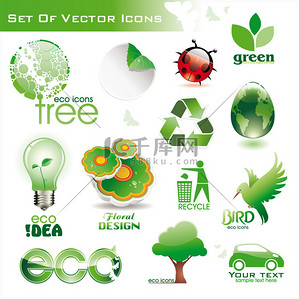绿色邮票背景图片_绿色生态图标集合