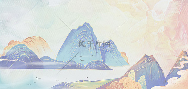 简约彩色山脉山水背景图片