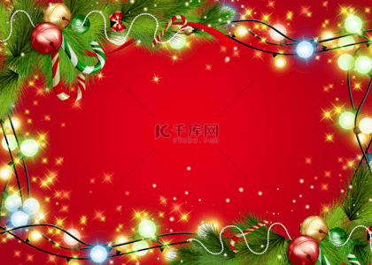 金色灯背景图片_圣诞节灯串彩色红色背景