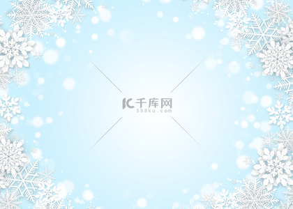 蓝色卡通冬季下雪背景图片_雪花蓝色剪纸闪亮光效背景