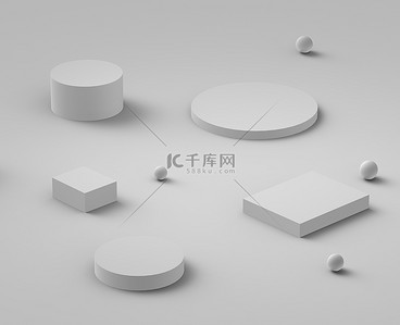 3D白色灰色讲台最小工作室背景。摘要三维几何形体图解绘制.化妆品及美容美发产品展示.