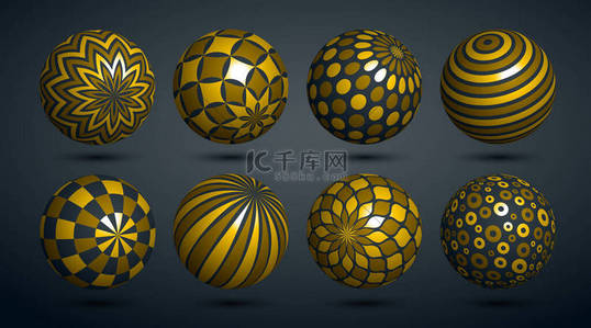 矢量画轴背景图片_摘要金球矢量集、花纹球系列、三维混合体现实球体与饰品系列.