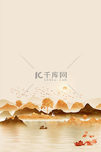 秋季湖面背景图片_秋季海报落叶山林