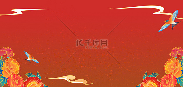 红色牡丹花底纹背景图片_国庆放假通知牡丹花红色中国风banner