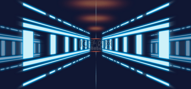 科技感蓝色框背景图片_太空隧道抽象风格科技蓝色背景