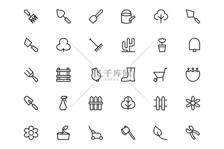 食堂icons背景图片_Gardening Line Icons 4