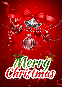 圣诞节创意设计背景图片_圣诞节红色铃铛彩球装饰背景