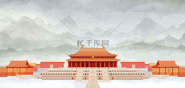 简洁中国风背景背景图片_中国风故宫灰色简洁背景