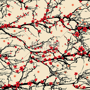 底纹花矢量背景图片_花无缝背景图案树日本樱花盛开。现实樱花矢量性质插画.