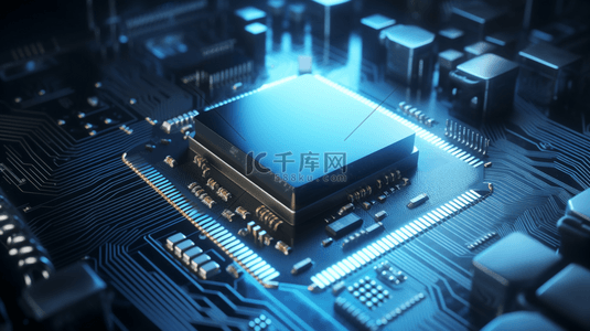 蓝色计算机芯片晶片3D渲染