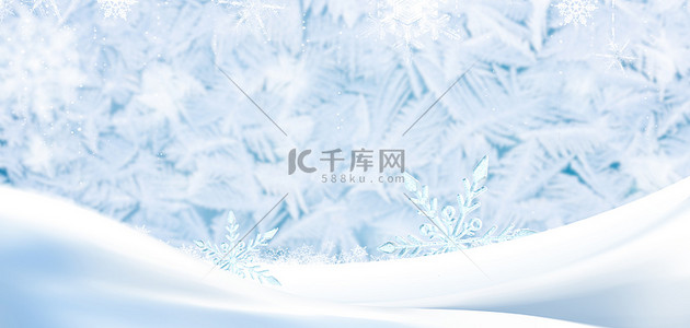 合成冬天背景图片_霜降雪花蓝色简约节气