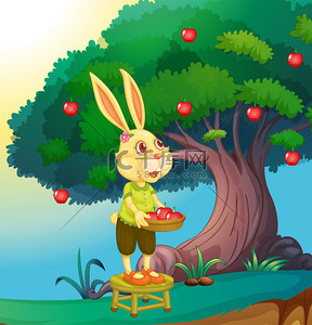 卡通苹果红色背景图片_獭兔