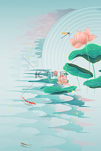 中国风蜻蜓背景图片_立夏夏天荷花蜻蜓绿色清新简约夏天海报背景