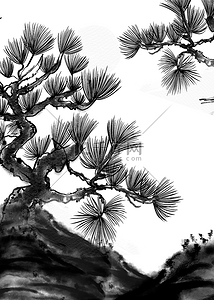 松树细密枝叶抽象水墨背景