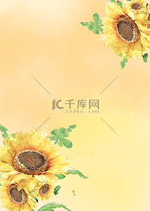 黄色花朵底纹背景图片_黄色底纹盛开向日葵水彩背景