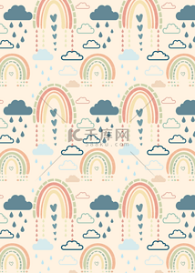 天气阴雨背景图片_波西米亚彩虹和云彩无缝背景