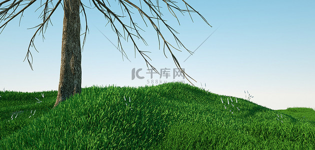 3d写实背景图片_场景树草绿色空间立体写实风景