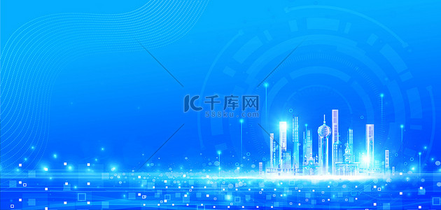 炫酷大气蓝色背景图片_商务科技城市线条光效蓝色大气活动海报背景