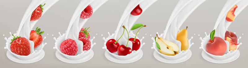 3d图标背景图片_水果、 浆果和酸奶